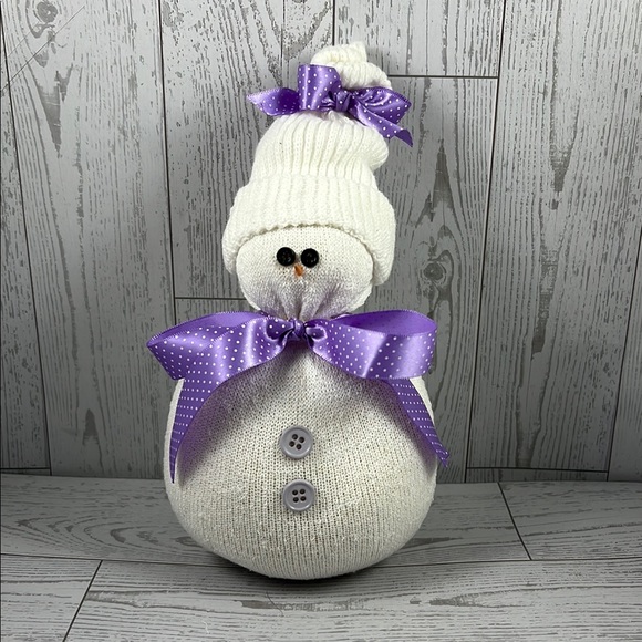 Other - White Sock Snowman Decor with Purple Accents